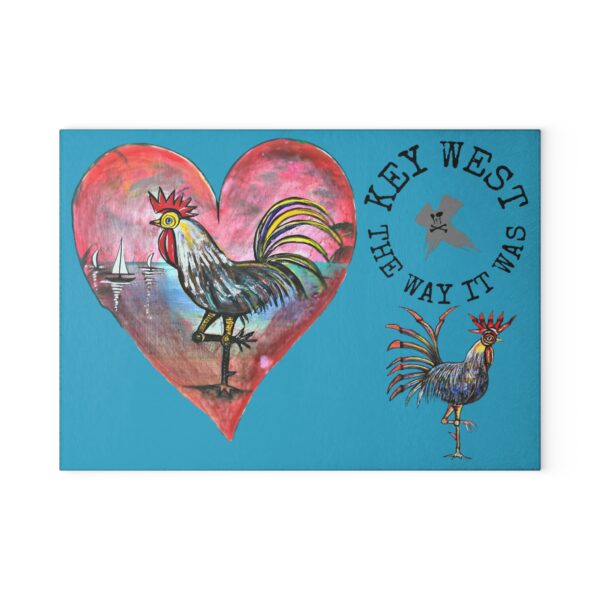 Glass Cutting Board - Original Key West Rooster Drawings